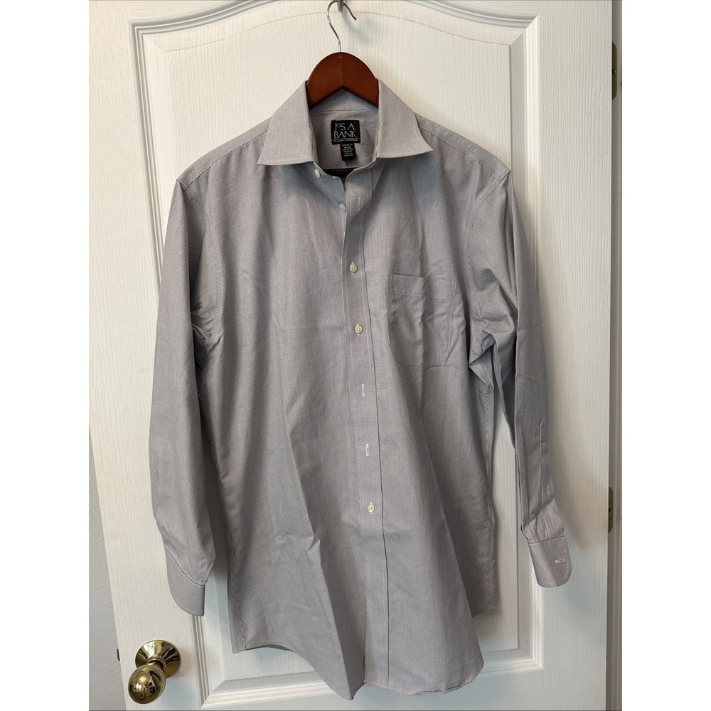 Jos. A. Bank Travelers Collection 16 x 32 Tailored Fit Dress Shirt Blue Check
